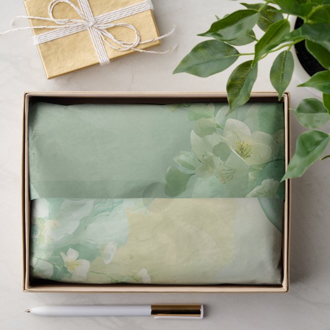 Papel De Seda Sonhador Soft Sage e Floral Verde Menta  (Presente)