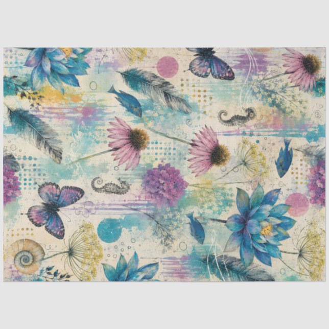 Papel De Seda Sonho Aquático Floral Vibrante (Frente )