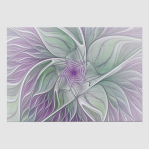 Papel De Seda Sonho de Flor, Arte Fractal Verde Abstrato púrpura