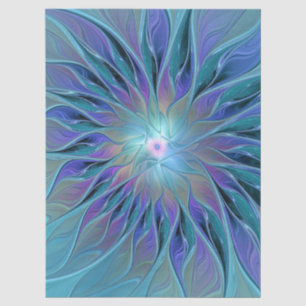 Papel De Seda Sonho de Flor Azul Roxa Arte Fractal Abstrata