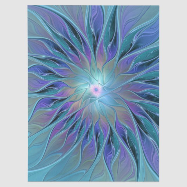 Papel De Seda Sonho de Flor Azul Roxa Arte Fractal Abstrata (Frente )