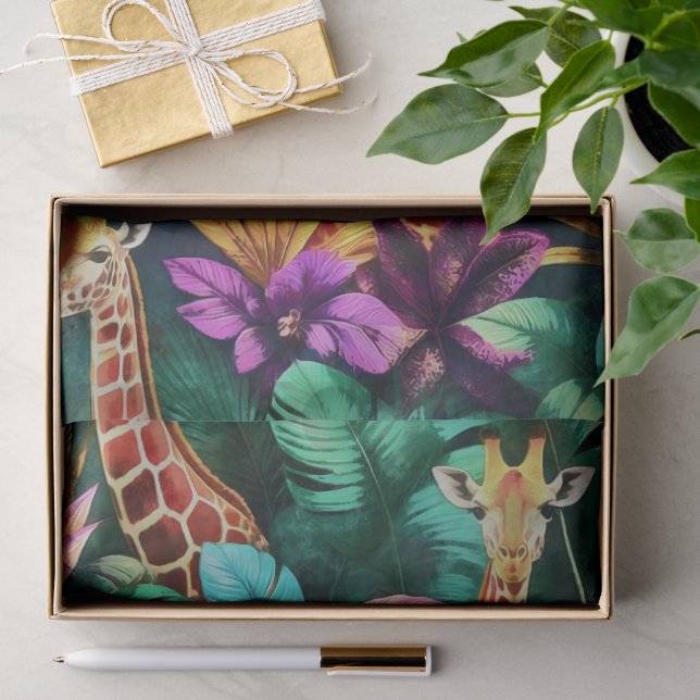 Papel De Seda Sonho de Girafa na Selva Padrão de Superfície Sem  (Presente)