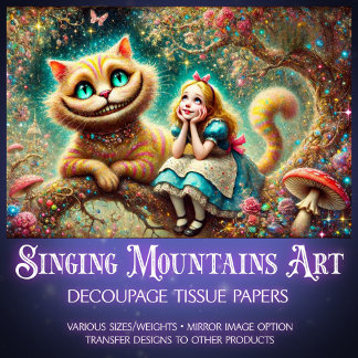 Papel De Seda Sonho Gatinho de Cheshire e Alice Decoupage Vintag