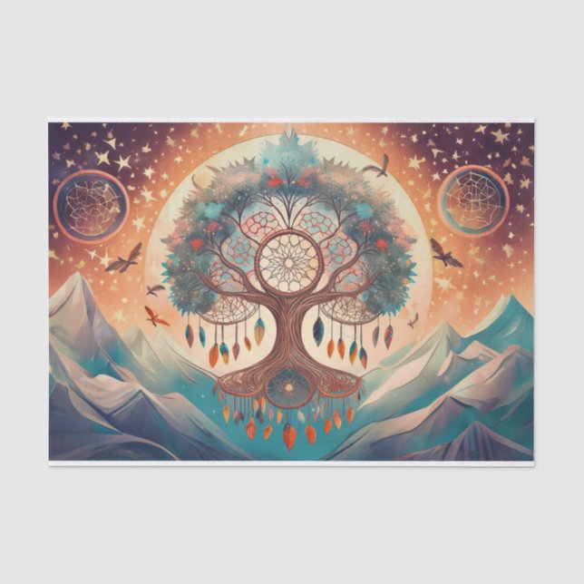 Papel De Seda Sopro do Everest, Árvore da Vida Dreamcatcher (Frente )