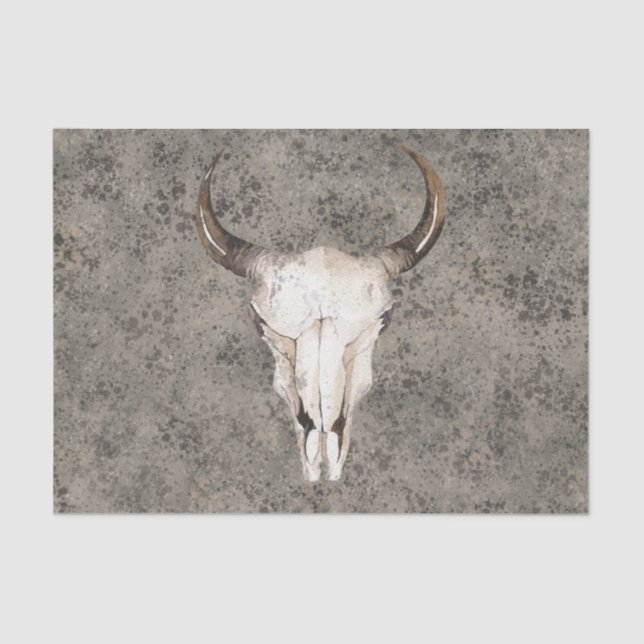 Papel De Seda South-West Rustic Ranch Crânio Marrom Salpico (Frente )