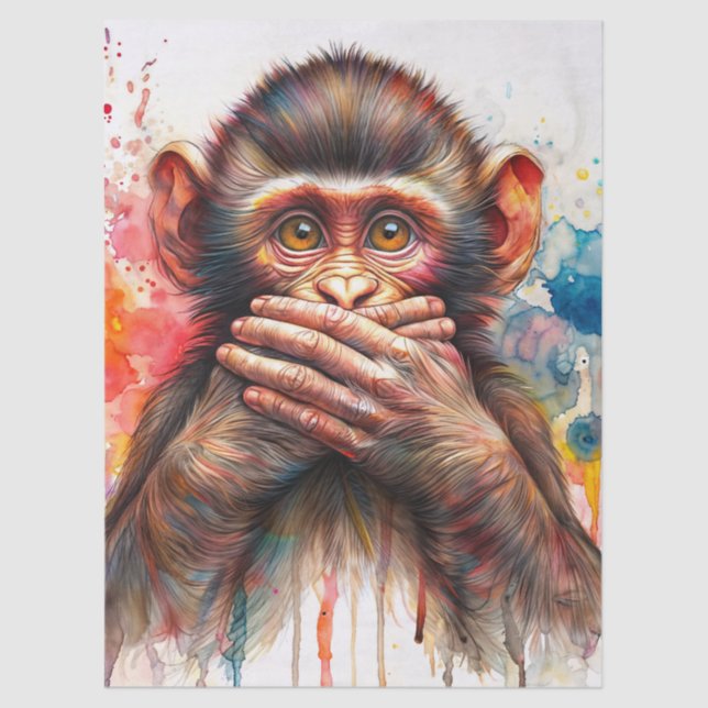 Papel De Seda Speak No Evil Monkey Watercolor Art (Frente )