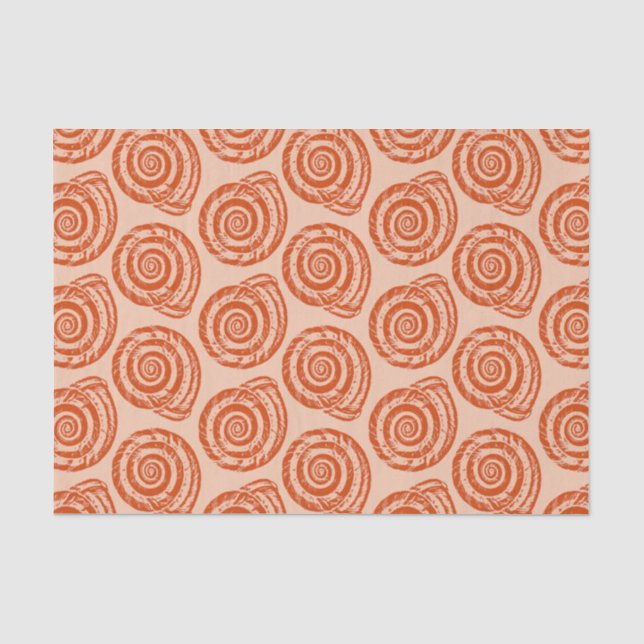 Papel De Seda Spiral Seashell Block Impressão, Coral Orange (Frente )
