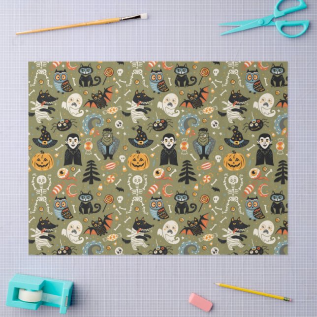 Papel De Seda Spooky Halloween Green (Arte )