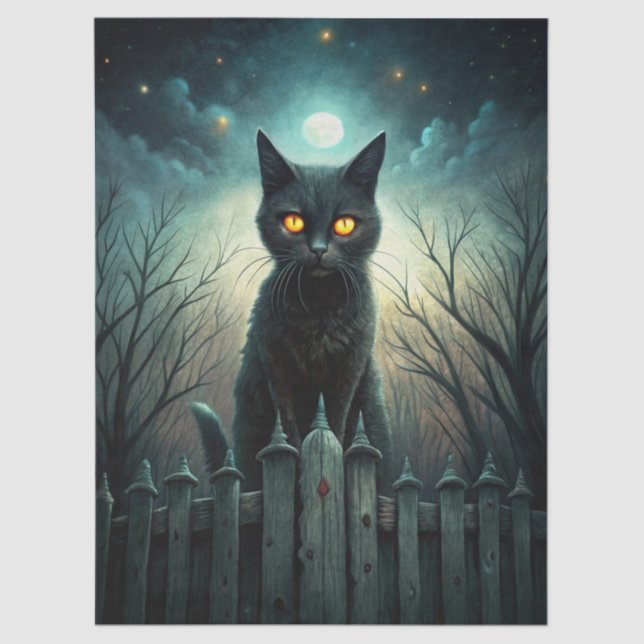 Papel De Seda Spooky Moonlit Black Cat Halloween Decoupage (Frente )