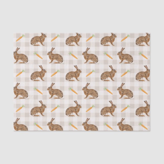Papel De Seda Spring Hare And Carrots Beige Gingham Easter (Frente )