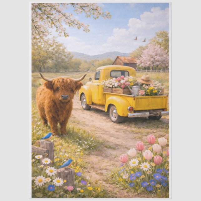 Papel De Seda Springtime Highland Cow  (Frente )