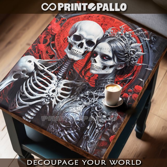 Papel De Seda Sr. e Sra. Bones apaixonados - Caveira e esqueleto (Criador carregado)