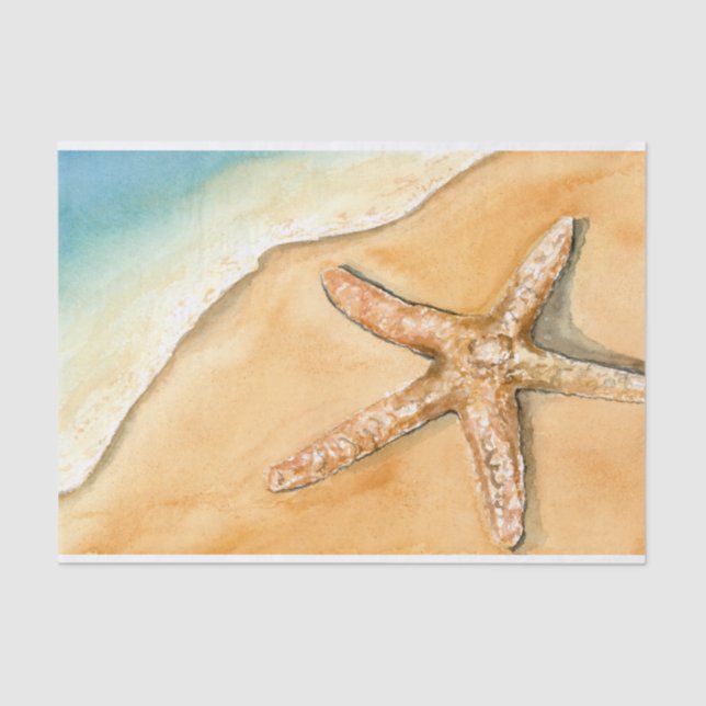 Papel De Seda Starfish Aquarela Na Praia (Frente )