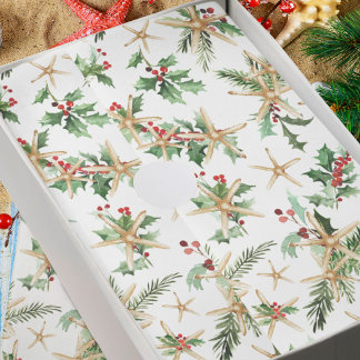 Papel De Seda Starfish e Holly Tropical Christmas Beach
