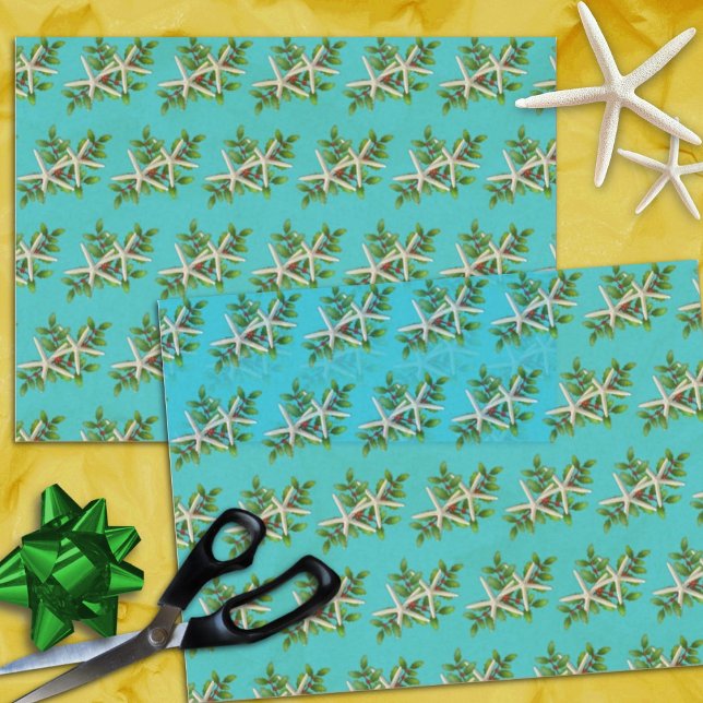 Papel De Seda Starfish n Holly Aqua Blue Christmas (Criador carregado)