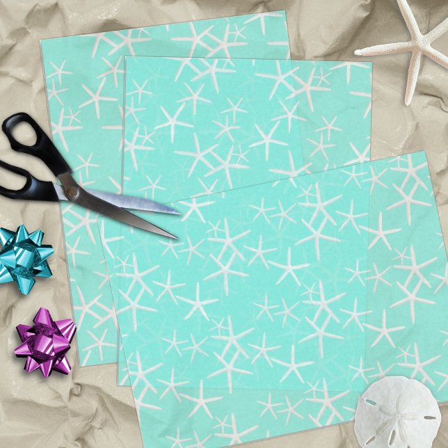 Papel De Seda Starfish Padrão Aqua Blue Tissue Paper (Criador carregado)