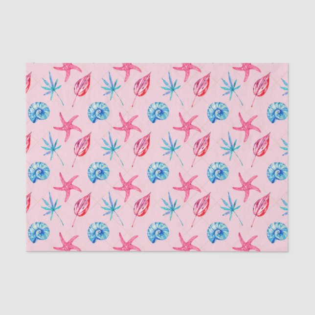 Papel De Seda Starfish Rosa e Shell Azul (Série Design 83 Rosa) (Frente )