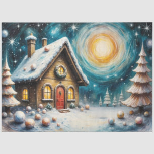 Papel De Seda Starlit Christmas Cottage Whimsical Winter