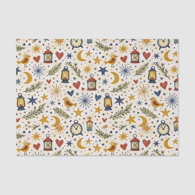 Papel De Seda Starlit Lantern Folk Pattern (Frente )