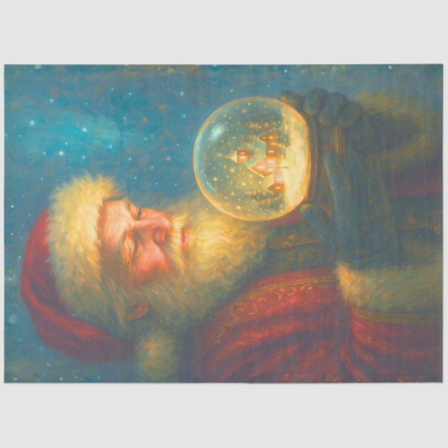Papel De Seda Starlit Santa Snow Globe Christmas Decoupage Paper (Frente )