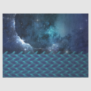 Papel De Seda Starry e Cloudy Sky sobre Waves Decoupage