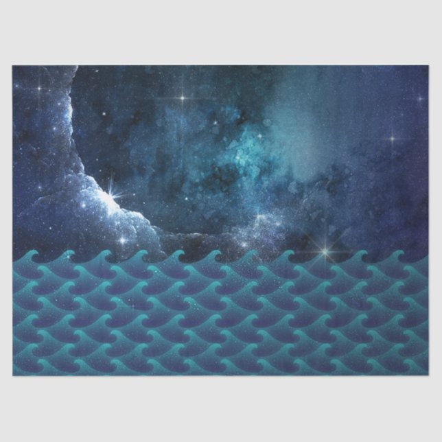 Papel De Seda Starry e Cloudy Sky sobre Waves Decoupage (Frente )