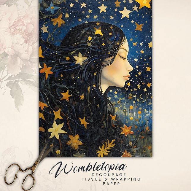 Papel De Seda Starry Night Sky Art Nouveau Dream Girl Decoupage (Criador carregado)