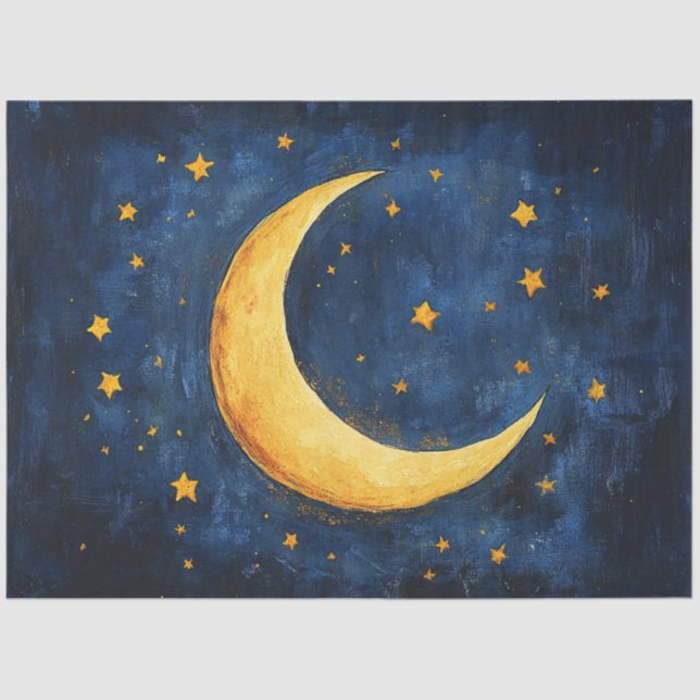 Papel De Seda Starry Night Sky com Decoupage da Lua Crescente (Frente )
