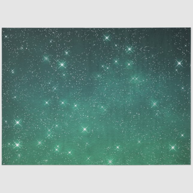 Papel De Seda Starry twilight celestial night sky green (Frente )