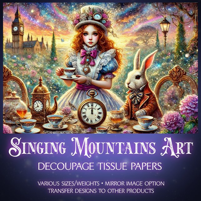 Papel De Seda Steampunk Alice and White Rabbit Teatime Decoupage (Criador carregado)