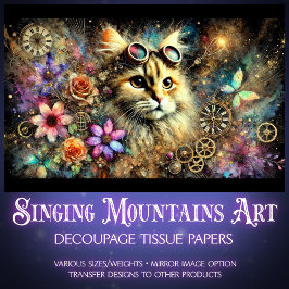 Papel De Seda Steampunk Floral Fantasy Cat Portrapage