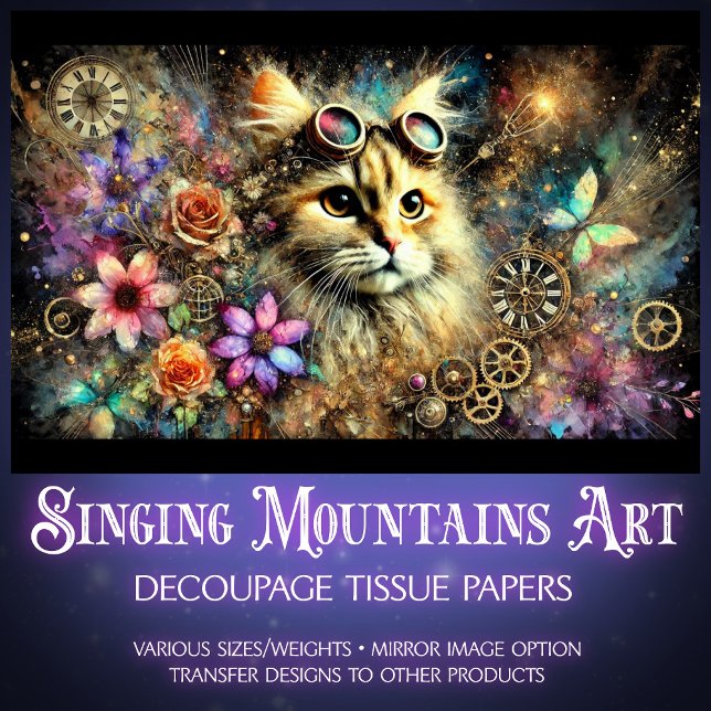 Papel De Seda Steampunk Floral Fantasy Cat Portrapage (Criador carregado)