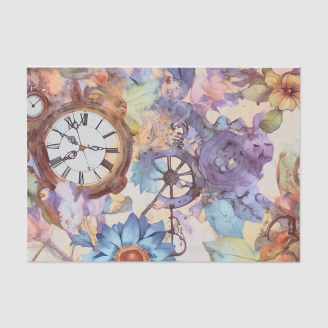 Papel De Seda Steampunk Floral Retro (Frente )