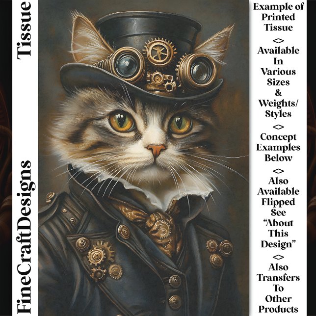 Papel De Seda Steampunk Fofo Elegante Gato Gatito BR6R Decoupage (Criador carregado)