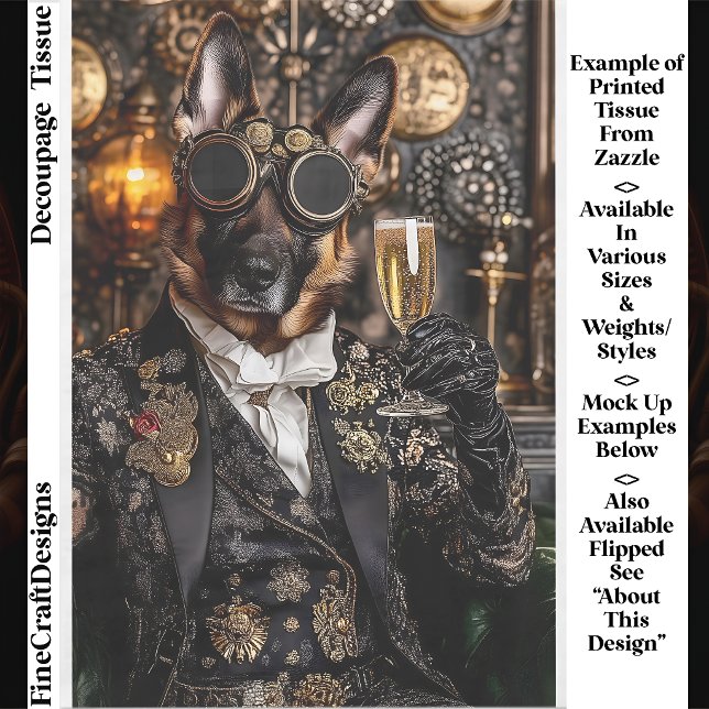 Papel De Seda Steampunk German Shepherd, Alsatian BT5R Decoupage (Criador carregado)