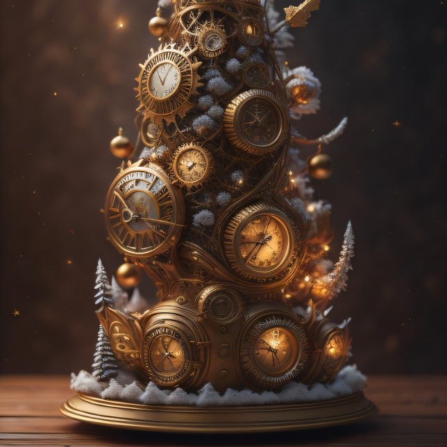 Papel De Seda Steampunk Gold Christmas tree with metal gears (Criador carregado)
