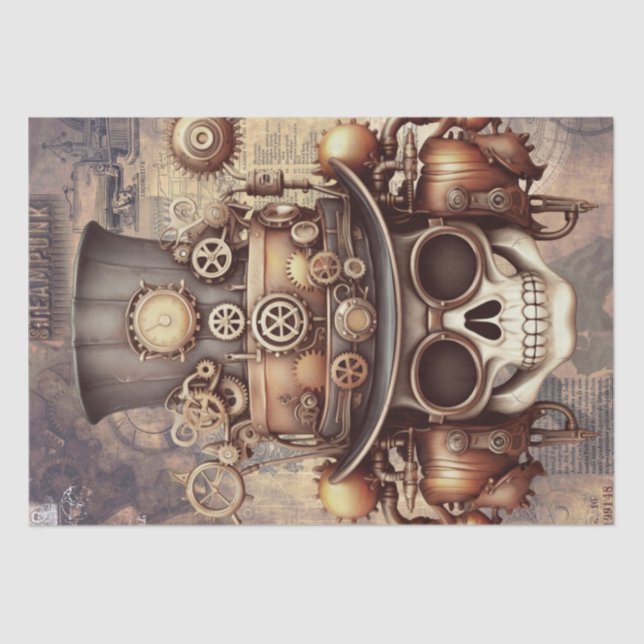 Papel De Seda Steampunk Halloween Skull (Frente )