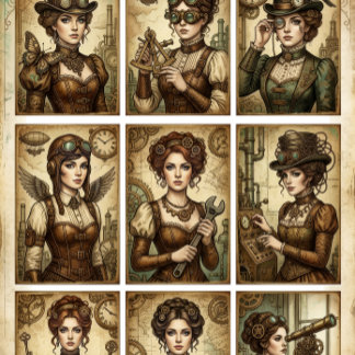 Papel De Seda Steampunk Ladies decoupage for Small projects