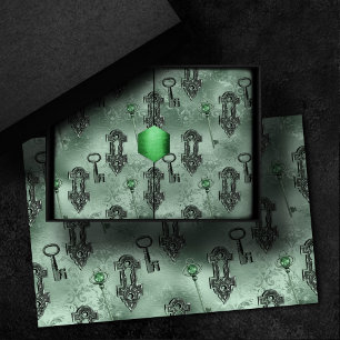 Papel De Seda Steampunk Lock e Key Green Desligamento de vinhe