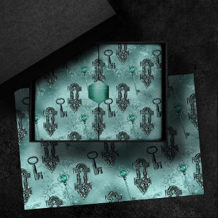 Papel De Seda Steampunk Lock e Key Teal Desligamento de vinhet
