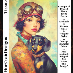 Papel De Seda Steampunk Menina & Cachorro Dachshund DH6RF Decoup