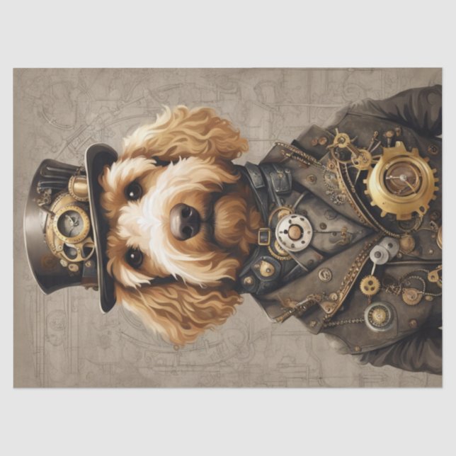 Papel De Seda Steampunk Poodle Dourado: Decoupagem Caprichosa (Frente )