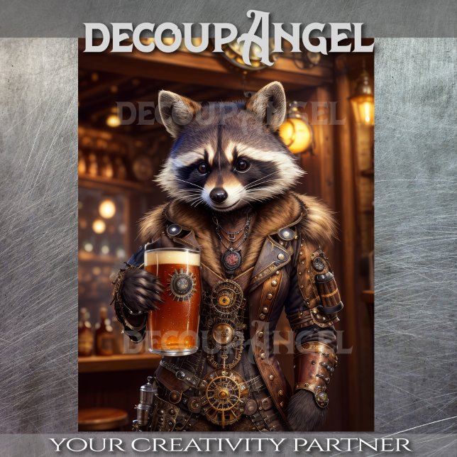 Papel De Seda Steampunk Raccoon Cheers - Decoupage - (Criador carregado)
