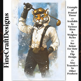 Papel De Seda Steampunk Tigre Golfista Aquarela BY7 Decoupage