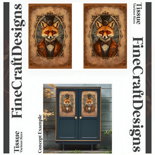 Papel De Seda Steampunk Vitoriano Elegante Raposa A4LR Decoupage (Criador carregado)