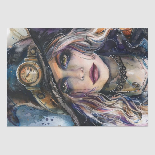 Papel De Seda Steampunk Witeen Halloween Watercolor (Frente )
