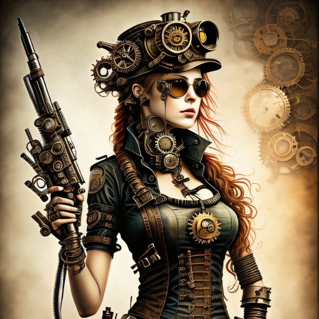 Papel De Seda Steampunk woman Ready or not v2 (Steampunk, Post-Appocalyptic, Gears, Woman, Strong woman)