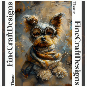 Papel De Seda Steampunk Yorkie Pintura a Óleo Decoupage Esquerda