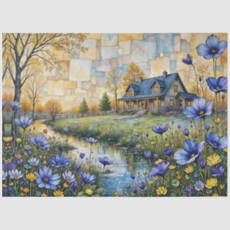 Papel De Seda Stone Country Farmhouse in Patchwork Floral Valley