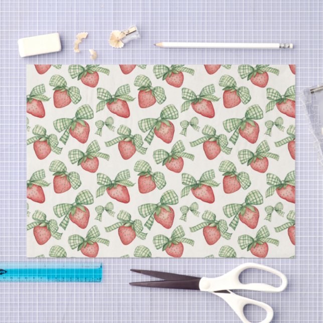 Papel De Seda Strawberries with Green Bow Birthday (Arte )